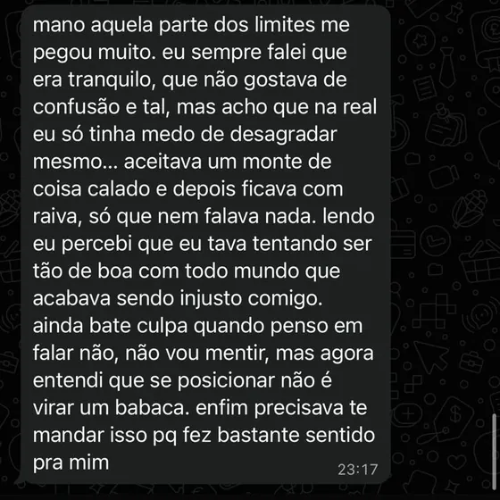 Depoimento real de leitor sobre limites e medo de desagradar