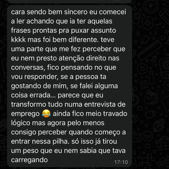 Depoimento real de leitor sobre conversas naturais sem tensão